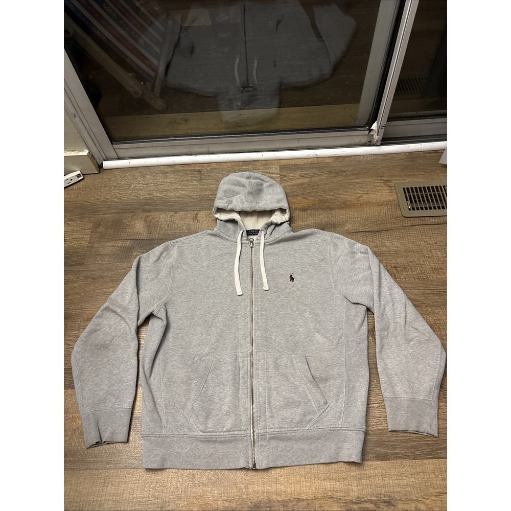 Vintage Polo Ralph Lauren Waffle Hoodie Full Zip Mens Large Grey Thermal Shacket